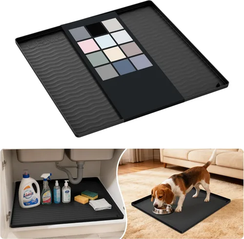 Miniatura 110 de URMONA Tapete de silicona impermeable para debajo del fregadero, 34 x 22 pulgadas, forro para estante de cocina y baño, protector de gabinetes
