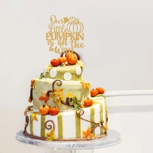 Miniatura 5 de Decoración para tartas con purpurina dorada, «Our Little Pumpkin is on the Way», «Sweet Little Pumpkin/A Little Pumpkin is on the Way», decoración