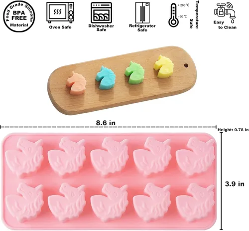 Miniatura 2 de Juego de moldes para pasteleros de unicornio, antiadherentes para dulces y chocolate para mini galletas, caramelos, gomitas, jabones, bandeja