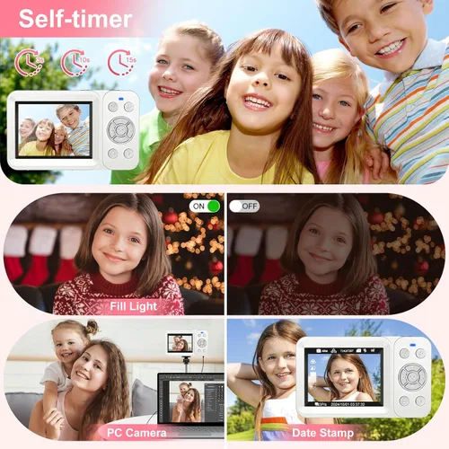 Miniatura 6 de Cámara digital, 4K 64MP, zoom 18X, cámara digital de apuntar y disparar con tarjeta TF de 64 GB y 2 baterías, cámara pequeña recargable portátil