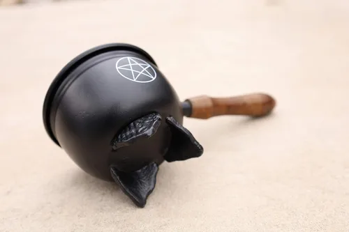 Miniatura 4 de Quemador de incienso de carbón de metal grande con mango de madera (Pentagrama)