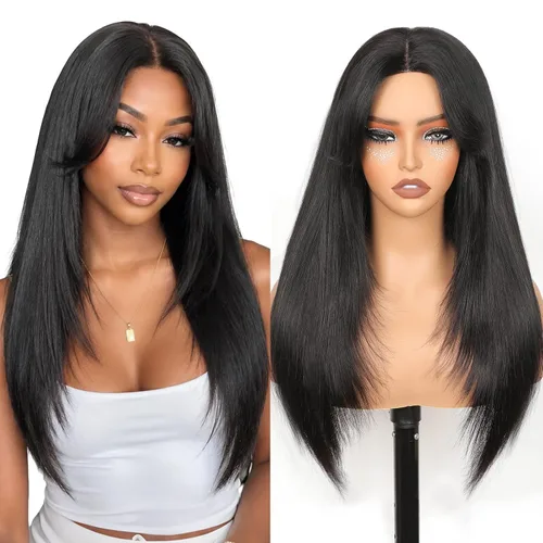 Miniatura 8 de Straight Human Hair Wigs with Bangs 180% Density 2x4 Lace Front Wigs with Bangs Closure Wear and Go Glueless Wigs 100% Brazilian Virgin Human Hair