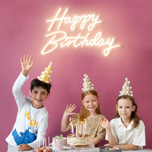 Miniatura 8 de Letrero de neón de feliz cumpleaños, 22.4 x 13.8 pulgadas, letrero de feliz cumpleaños para decoración de fiesta de cumpleaños, letreros LED Blanco