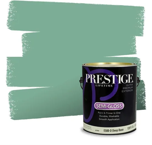 Miniatura 205 de Prestige Paints - Pintura exterior e imprimación en uno, 1 galón, plano, compatibilidad comparable con el color menta «Whipped Mint» de Behr
