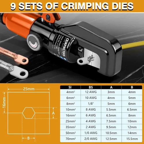 Miniatura 4 de Herramienta de prensado hidráulico, kit de herramientas de crimpado de alambre hidráulico de 16 toneladas con cortador de cables y 13 pares