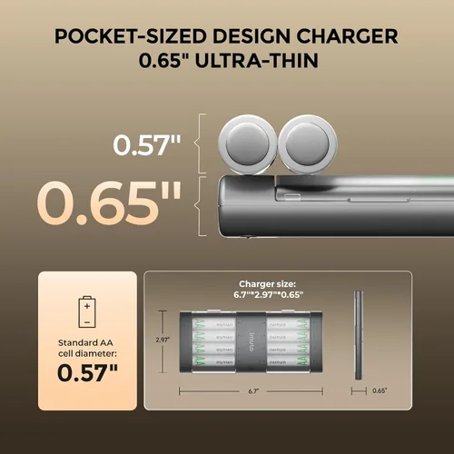 Miniatura 5 de imuto Baterías recargables AA con cargador, baterías de litio AA de 2000 mAh, paquete de 8, cargador de baterías de litio AA delgado de 8 ranuras