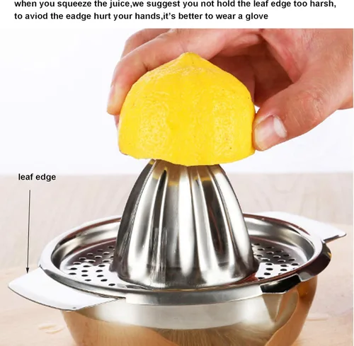 Miniatura 5 de Exprimidor de limón de acero inoxidable Exprimidor de cítricos Prensa de mano Herramienta de exprimir jugo de naranja con recipiente