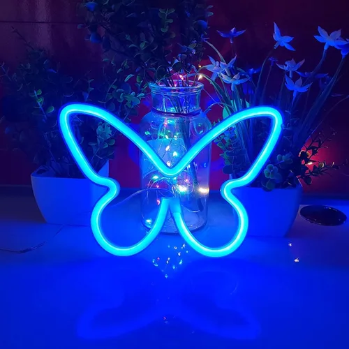 Miniatura 3 de TTY Letreros LED de mariposa de neón, luz LED de noche, bonita decoración de pared de habitación, funciona con pilas o USB, arte decorativo, Púrpura