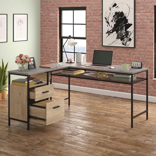 Miniatura 7 de Sauder Market Commons - Escritorio en L de madera y metal en roble Prime
