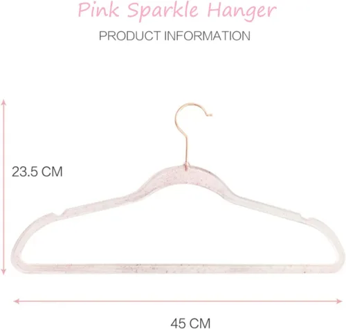 Miniatura 5 de Perchas de Ropa Rosas de 16", Paquete de 20 Perchas de Plástico con Recubrimiento Transparente para Armario de Adultos, Ganchos de Ropa Brillantes