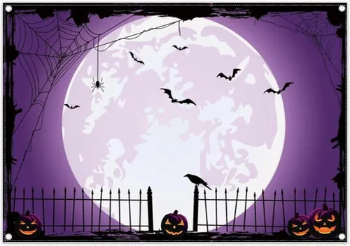 Miniatura 15 de Telón de fondo naranja para fotos de Halloween de 10 x 8 pies para fiestas, parche de calabaza grande, luna, fotografía, fondo, bruja para niños
