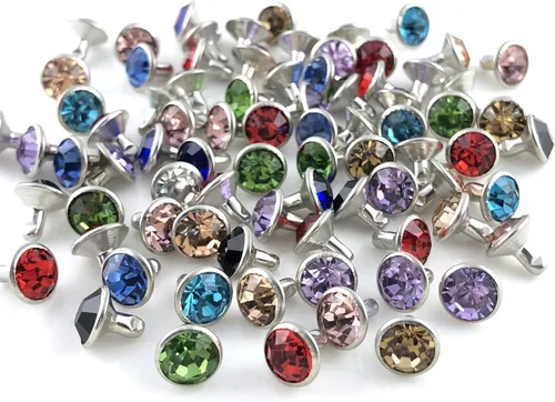 Miniatura 3 de 100 juegos de remaches de 8 mm de colores mixtos con cristales CZ, remaches de strass, remaches de plata con puntas de color plateado