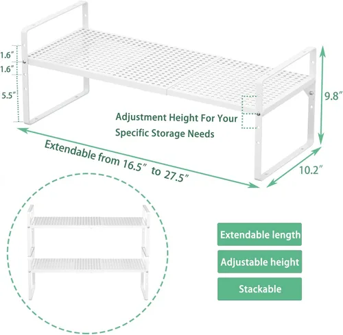 Miniatura 4 de Redrubbit Estante grande de almacenamiento expandible para gabinete, altura ajustable, de metal, organizador de cocina, estantes para cocina