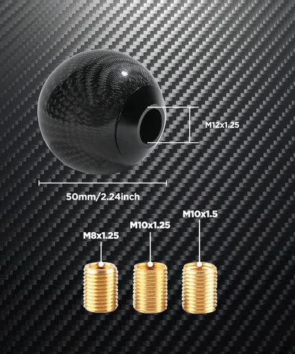 Miniatura 3 de SUJADE YAKEFLY - Palanca de cambios universal, perilla redonda de fibra de carbono con 3 adaptadores de aluminio, perilla de cambio automática