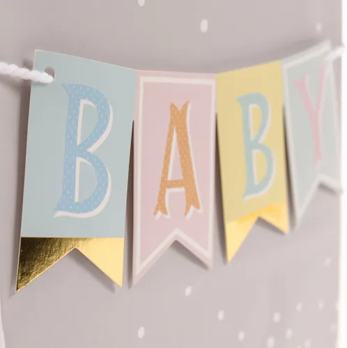 Miniatura 4 de Hallmark Bolsa de regalo mediana para bebé de 9 pulgadas con papel de seda, cartel de bebé en gris, rosa y azul para baby showers, nuevos padres