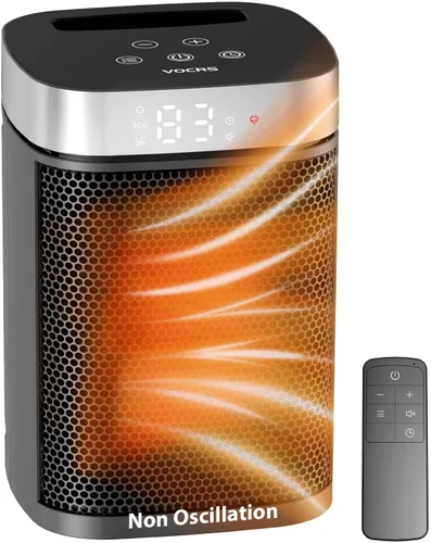 Calentador de espacio portátil pequeño para uso en interiores, calentador eléctrico VOCRS PTC de 1500 W con termostato, control remoto, temporizador