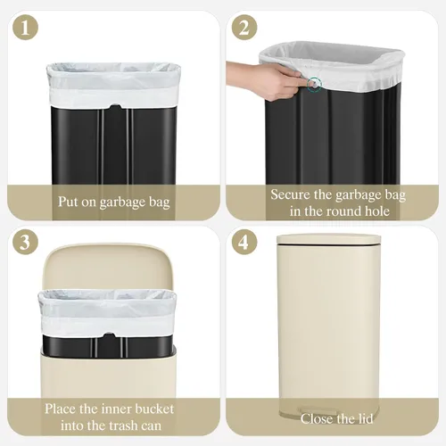 Miniatura 9 de Cubo de Basura, Cubo de Basura de Cocina de Acero Inoxidable, Cubo de Residuos con Pedal con Tapa con Bisagras y Cubo Interior Extraíble, Cierre