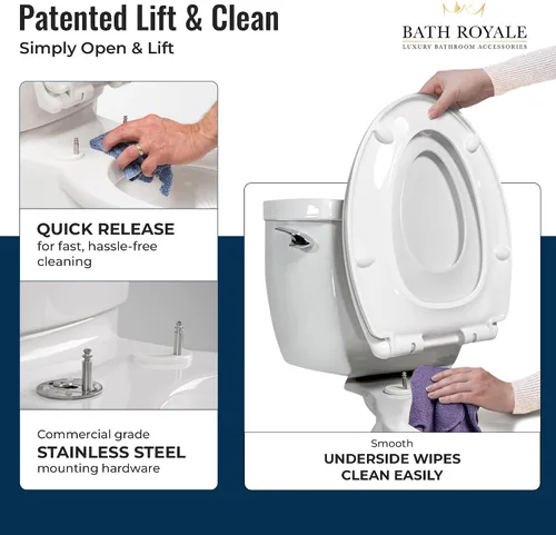 Miniatura 6 de BATH ROYALE Asiento de entrenamiento para ir al baño - Cierre suave, Kingsport BR720-00, redondo blanco, combo para adultos y niños