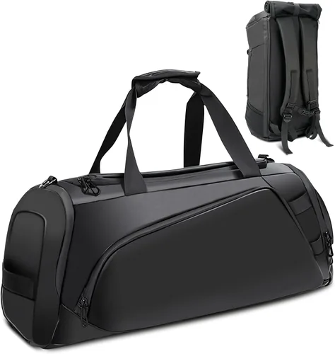 Bolsa de viaje 40L, bolsa de gimnasio grande 4 en 1 con zapatos y ropa húmeda y compartimentos para laptop, color negro, Negro -, Bolsa de viaje