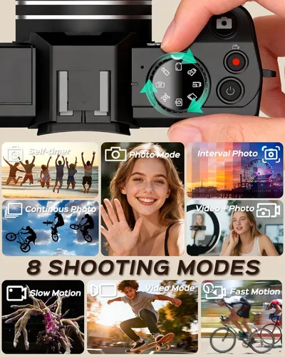 Miniatura 6 de Cámara digital 5K para fotografía con WiFi 48MP cámara de vlogging para principiantes con pantalla abatible, gran angular y lente macro, micrófono