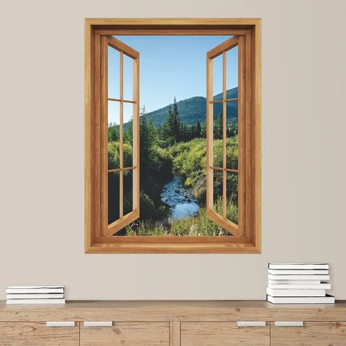 Miniatura 49 de SIGNWIN Adhesivo de pared removible/mural de pared para ventana, vegetación exuberante y árboles iluminados por el sol, fotografía, realismo