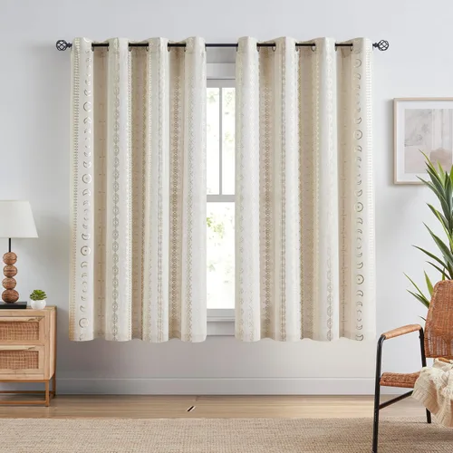 Miniatura 2 de SXZJTEX Cortinas de lino dorado para sala de estar, cortinas bohemias étnicas tribales geométricas celestiales con filtro de luz de 63 pulgadas
