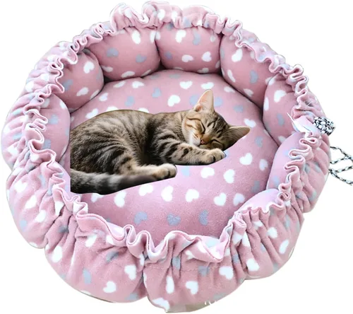 Miniatura 4 de Cama para gatos, nido de algodón rosa de 13 pulgadas de diámetro, para gatos, perros y otras mascotas (pequeño)