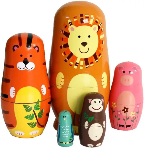 Miniatura 2 de GoodPlay Muñeca de anidación de animales de dibujos animados de madera 5pcs popular hecho a mano regalos de juguete