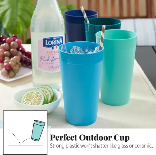 Miniatura 5 de US Acrylic Newport Vasos de Agua Apilables de Plástico Irrompible de 20 Onzas en 4 Colores Costeros Juego de 12 Vasos para Beber Reutilizables