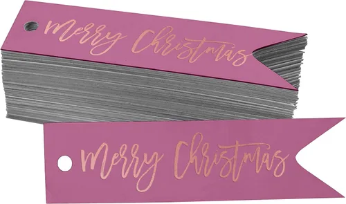 Miniatura 54 de Etiquetas de papel colgantes con texto en inglés "Merry Christmas", 50 unidades Blanco
