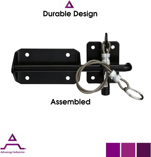 Miniatura 5 de Advantage Industries Pestillo de gravedad resistente con cable, palanca de gravedad autobloqueante, puertas de madera, con bloqueo de almohadilla