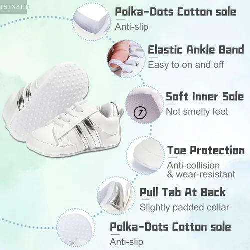 Miniatura 6 de Tenis unisex de piel sintética de alta calidad para bebé, suela antideslizante suave, para recién nacidos, zapatos de casa para cuna