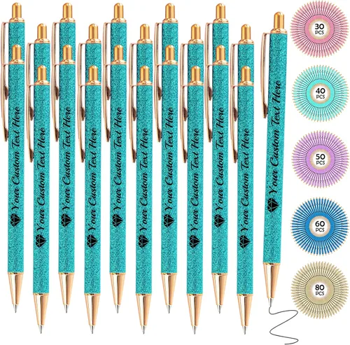 Miniatura 41 de Hasta 100 bolígrafos personalizados con nombre a granel, bolígrafo con purpurina de impresión personalizada, grabado gratis, texto con logotipo