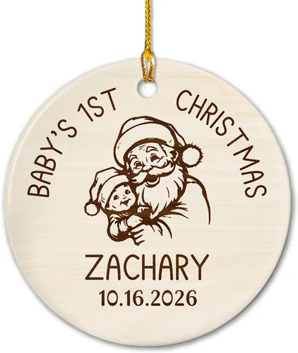 Miniatura 24 de Adornos de cerámica personalizados con texto en inglés «My First Christmas», bonito adorno de Navidad de gato para bebés, niños, primer recuerdo