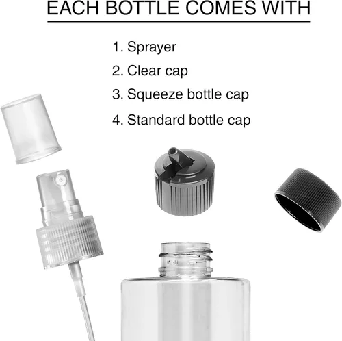 Miniatura 3 de VViViD Botellas vacías de plástico transparente sin BPA de 4 onzas con tapa giratoria, tapa de pulverización de niebla y tapa de boquilla abatible