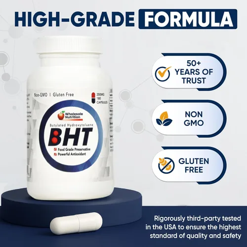 Miniatura 6 de Wholesale Nutrition BHT - 250 mg Potente antioxidante - Sin OMG, sin gluten - Mejora la conservación de aceite/grasa - Hidroxitolueno butilado puro