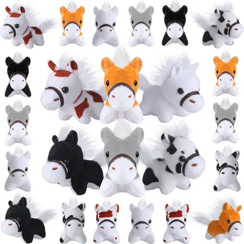 Aoriher - 24 piezas de animales de peluche de caballo de 3.15 pulgadas, mini llavero de peluche con cadena desmontable, juguetes de animales de