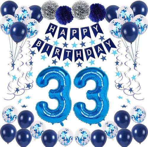 Miniatura 15 de Decoraciones de fiesta de cumpleaños azul número 12 para niños y niñas, suministros de globos de feliz cumpleaños 12 con pancarta de feliz Azul-a-31