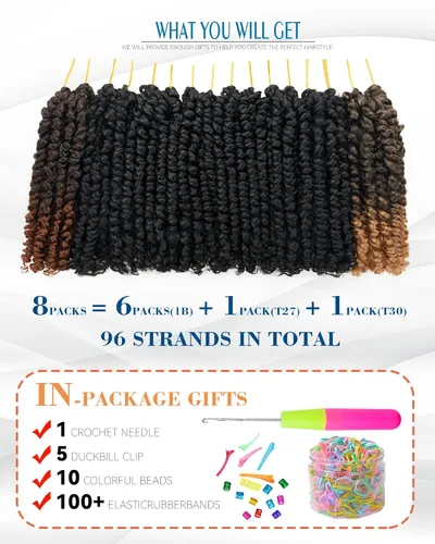 Miniatura 6 de Paquetes de extensiones de cabello de trenza de ganchillo Passion Twist - Combo de color mixto (6 paquetes 1B+1 paquete T1B/27+1 paquete T1B/30)