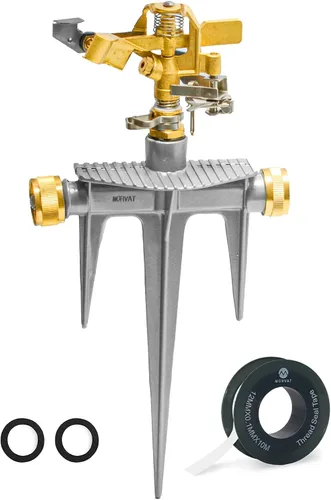 Miniatura 5 de Morvat Aspersor de agua de impacto ajustable para patio y jardín, niquelado, cabezal de latón y sistema de riego de estacas de aluminio con rotación