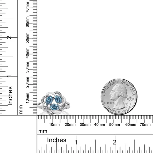 Miniatura 44 de Gem Stone King Flower Blossom Gemstone Birthstone Ring in 925 Sterling Silver 3-Stone Oval 6X4MM with Sparkling Accents Wedding Anniversary