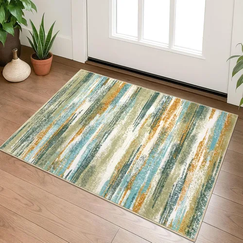 Miniatura 47 de Alfombra de pasillo moderna Lansny 2 x 6 pulgadas, alfombra de cocina lavable verde mostaza multicolor, alfombra antideslizante suave para pasillo