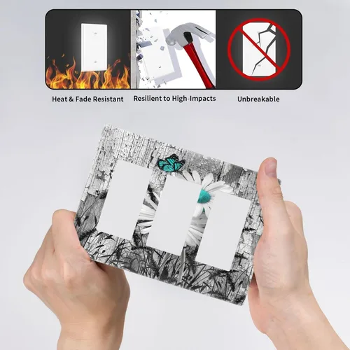 Miniatura 153 de Cubiertas de placa de pared de 3 gang con interruptor de luz de triple palanca, en negro y dorado con esplendor de oro rosa, estampado floral