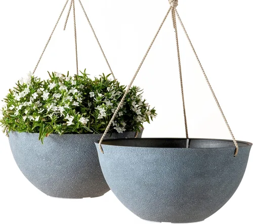 Miniatura 9 de La Jolie Muse - Macetas colgantes para plantas al aire libre, maceta colgante grande con agujeros de drenaje, macetas colgantes negras para flores