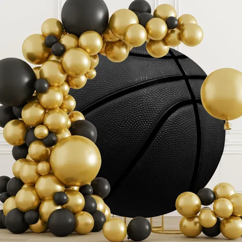 Miniatura 2 de YongFoto Fondo redondo de baloncesto negro de 3 pies, diseño de fondo de fotografía para niños, niños, adultos, cumpleaños, baby shower, fiesta