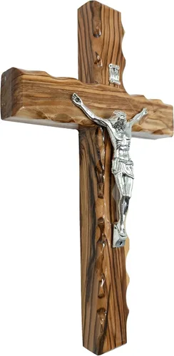 Miniatura 6 de Zuluf Cruz latina de madera de olivo de 7.8 "con crucifijo chapado en plata, regalo de pared cristiana de Belén Tierra Santa CRS064