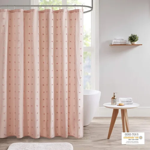 Urban Habitat UH70-2242 Brooklyn - Cortina de ducha de tela de algodón jacquard, lavable a máquina, estilo shabby chic, moderno, decoración del Rosa