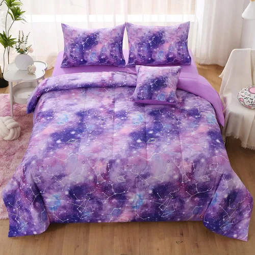 Miniatura 13 de JQinHome Juego de edredón con purpurina tamaño Queen, juego de ropa de cama de 6 piezas en una bolsa, colorido en 3D, rosa y azul, para niñas y Rosa