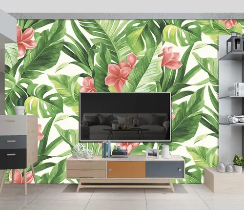 Miniatura 36 de Papel pintado botánico de selva tropical Hojas verdes de planta murales Estética para decorar habitación Sala de estar Fondo de TV Gran mural de B033