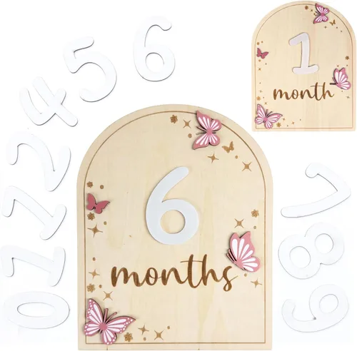 Miniatura 9 de Tarjetas de hitos mensuales para bebés - Discos de hitos mensuales de madera - Accesorios para fotografía de recién nacidos para documentar el Flor